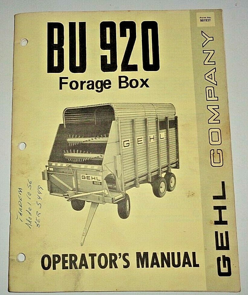Gehl BU 920 Forage Box Operators Owners Maintenance Manual Original! 8/76