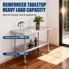48 x 36 in Kitchen prep Table, Stainless Steel Work Table for Outdoor, Garages