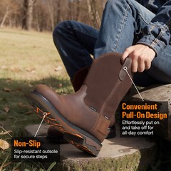 NINGO Men Steel Toe Work Boots Waterproof Cowboy Boots Leather Wellington Boots