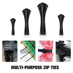 Zip Ties Assorted Sizes(4”+6”+8”+12”), 2000 Pack,Black Cable Ties,Multi-Purpose