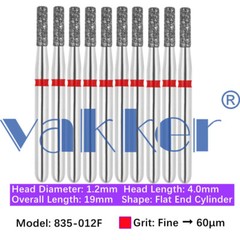10pc/pk Dental FG Diamond Burs High Speed Flat/Round End Cylinder Polishing Burs