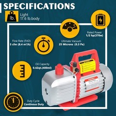 Kozyvacu Dual-Stage HVAC Vacuum Pump, 5.0 CFM – Ideal for AC Repair Tools, Car