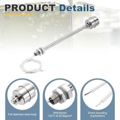 Stainless Steel Float Switch 150mm Rod 110V DC Vertical Water Level Sensor M10