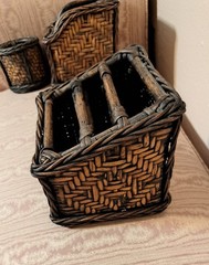 Vintage 4 Pc Woven Bamboo Rattan Wicker Desk Organizer Set Pencil Letter Boho