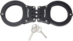 POLICE Handcuffs Professional Double Lock Heavy Duty Metal Steel Hinged Black