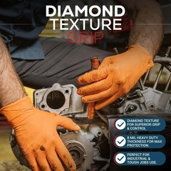 First Glove 8 Mil Heavy Duty Nitrile Gloves – Diamond Grip – Disposable Glove…