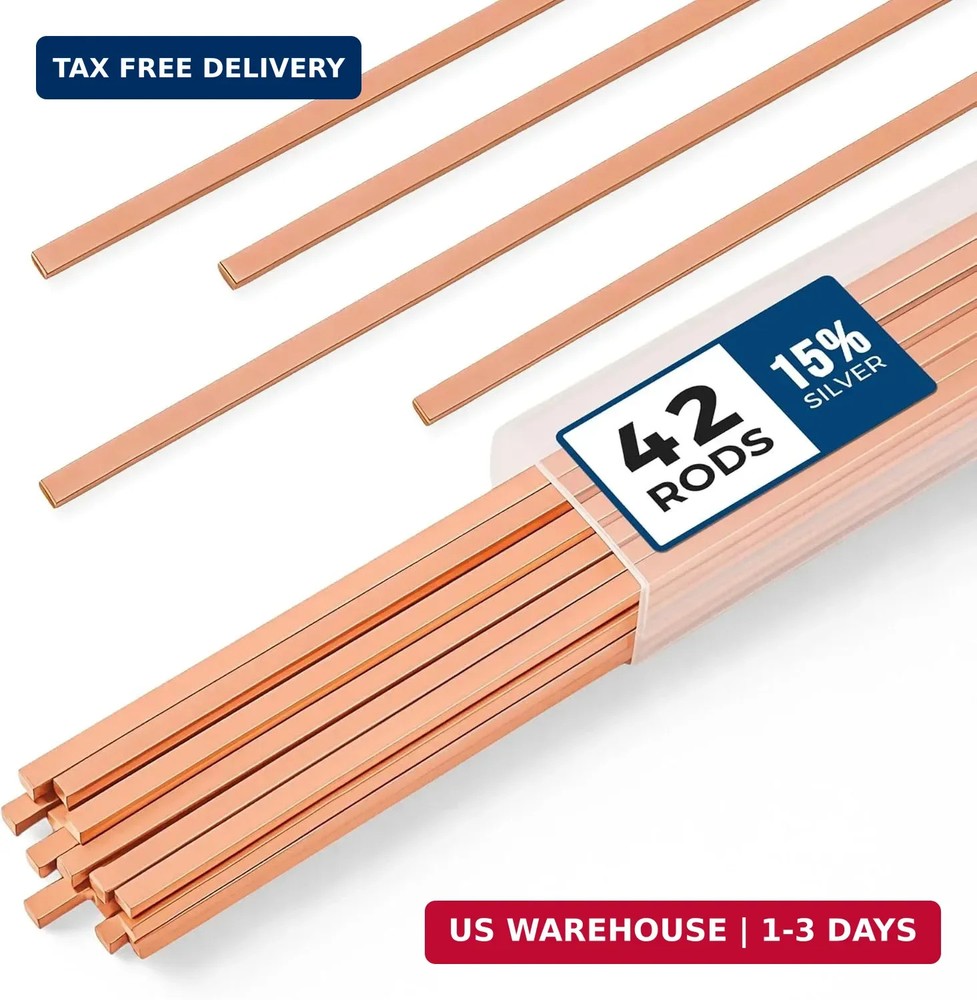 42 Pcs Brazing Rods AWS Bcup-5 15% Silver Solder Phos Copper Brazing Alloy Flat