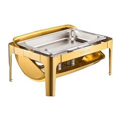 Gold 9QT Roll Top Chafing Dish Buffet Set Stainless Steel with Fuel Holder Hotel