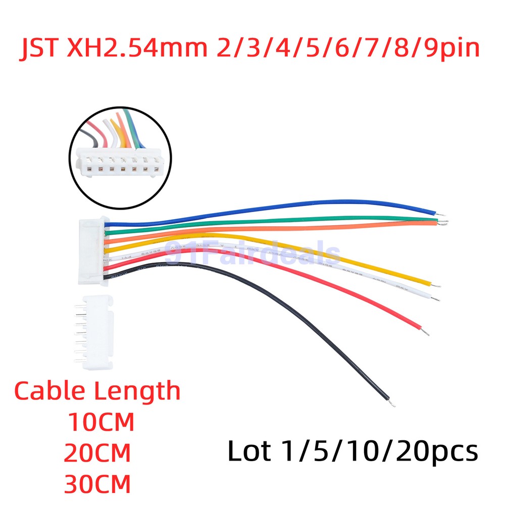 Lot JST-XH2.54mm Connector Cable Male to Female 2/3/4/5/6/7/8/9Pin 10/20/30CM