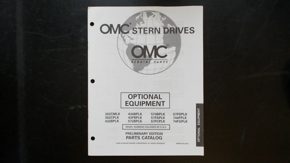 OMC Stern Drives Optional Equipment Parts Catalog 1996 302CMLK 57FDPLK