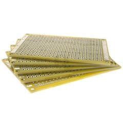 5cm x 7cm Yellow PCB Printed Circuit Board, 5 Pack, 432 Holes, 32 Pads