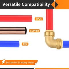 2 PCS 1 Inch x 1 Inch Pushfit 90 Degree Elbow Connect Brass PEX Copper CPVC