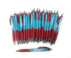 30ct Bulk Lot RED & BLUE Misprint Retractable Click Pens: Rubber Grip