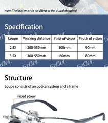 2.5X 3.5X Dental Binocular Loupes Surgical Magnifier 300-550mm