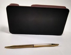 Desk Set 3 Piece ? FAUX LEATHER brown pen note pencil business card holders READ