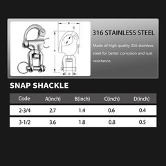 Quick Release Snap Shackle, Marine Grade 316 Stainless Steel Clevis Hook, Sailbo