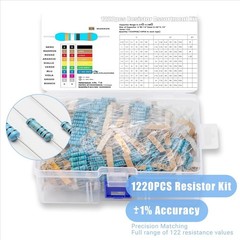 1W Metal Film Resistors Kit – 1220-Piece 122 Values 0.33Ω-2.2MΩ, ±1% Toleranc…