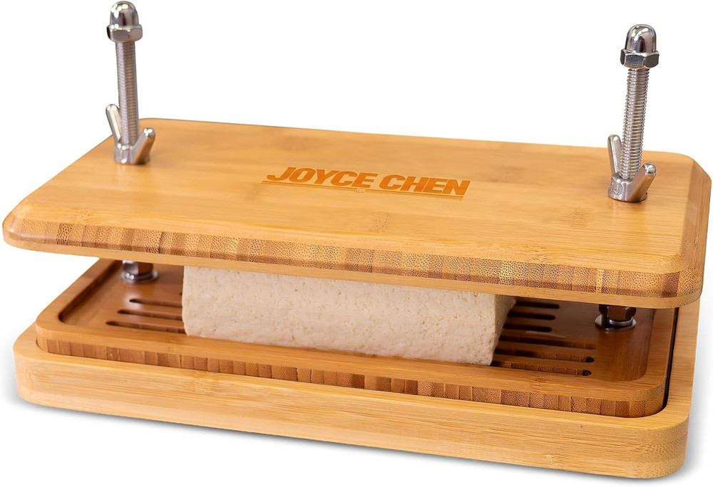 Bamboo Tofu Press, Built-In Drainage Grate & Removable Drip Tray, Adjustable Dua