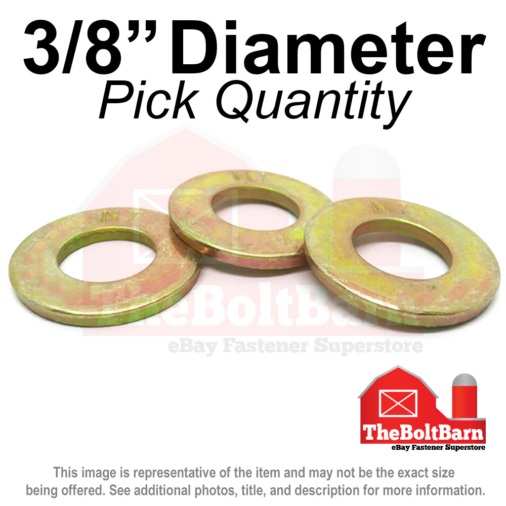 3/8″ SAE Flat Washers Grade 8 Steel Zinc Yellow (Pick Quantity)