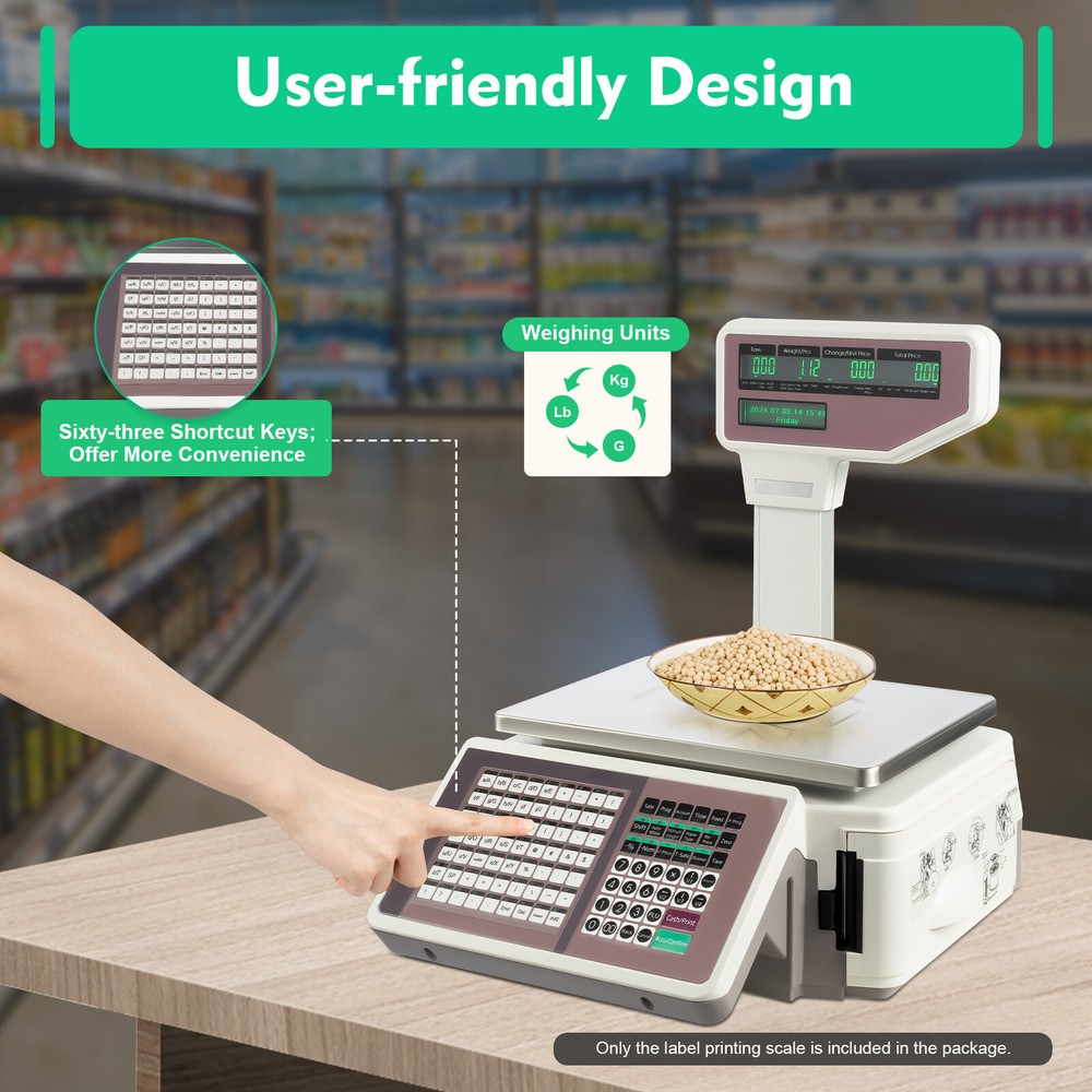 New Commercial Digital Price Computing Scale 66Lbs with Label Barcode Printer