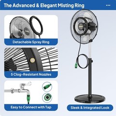 20 inch Misting Fan, Industrial Mister Cooling Fan, 4 Speeds Floor Standing Fan