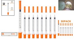 30 Count Sterile Disposable U-100 Syringes, 30G 1ml, Individually Wrapped