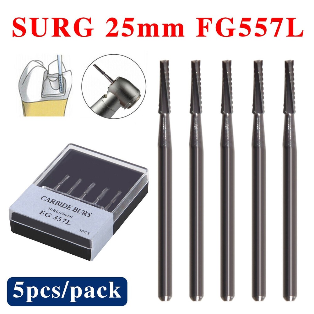 Dental Long Surgical Burs FG #557L 25mm Shank Tungsten Carbide Midwest USA