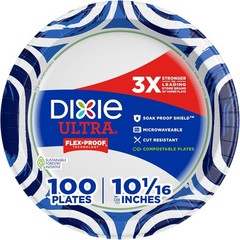Dixie Ultra, Large Paper Plates, 10 Inch, 100 Count (Pack of 1, White/Indigo