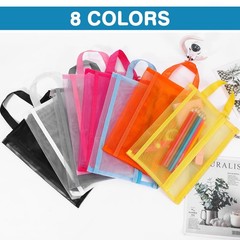 A5 Double-Layer Nylon Mesh Zipper Pouch Bags with Handle 6-Pack Multicolor