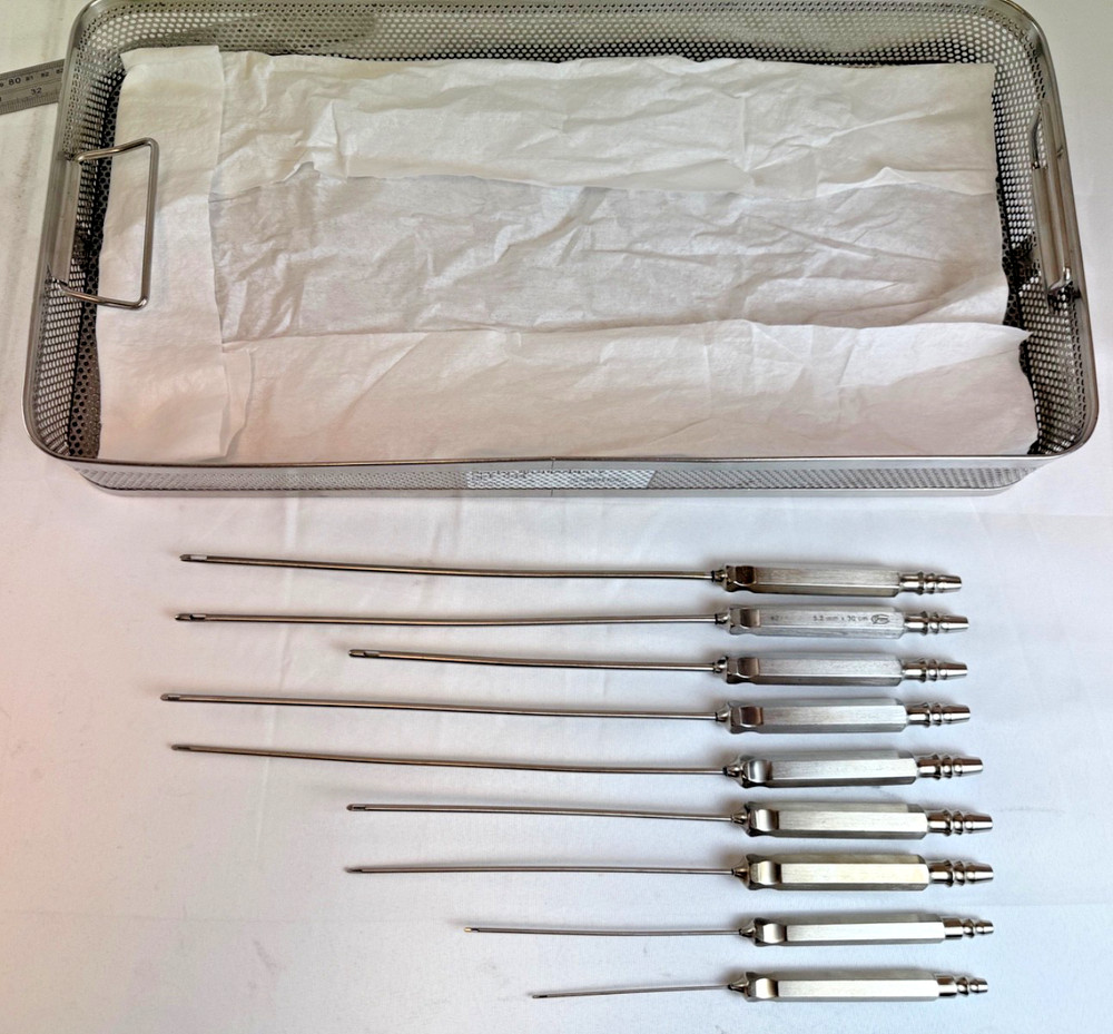 Set of 9 Grams Liposuction Cannulas w/ Tray Plastic Surgery Aesthetics