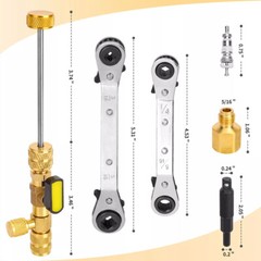 New Valve Core Remover Installer Tool & HVAC Service Wrench Set 1/4 & 5/16 Port