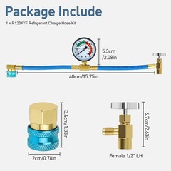 R1234YF AC Charge Hose Kit w/ Gauge 40cm Low Side Coupler 14mm Refrigerant Tool