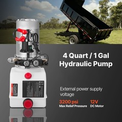 Uimoso 4 Quart Double Acting Hydraulic Pump Dump Trailer Pack DC 12V Power Unit