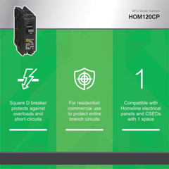 Homeline 20 Amp One-Pole Circuit Breaker HOM120CP, Square D Breakers 120/240 VAC