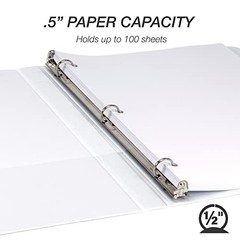 1 Pack White 1/2 Inch Three Ring Binder for Home School Office Storage