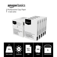 Multipurpose Copy Printer Paper, 20 lb, 8.5×11″, 2500 Sheets, Bright White, 5 Re