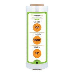 18″ x 1000′ x 100 Cast Hand Stretch Film Gauge Clear Plastic Wrap 8 Rolls