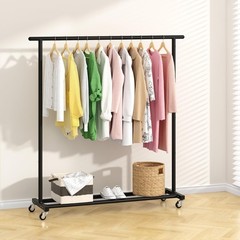 Adjustable Black Metal Rolling Garment Rack – Space-Saving, Portable, Heavy-Duty