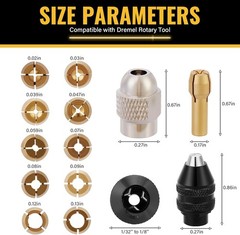 15pc Rotary Tool Collet Set – Keyless Chuck & Brass Collets for 4486 4485
