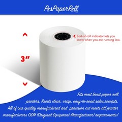 3″ x 165′ BOND PoS RECEIPT PAPER – 100 NEW ROLLS ** FREE SHIPPING **