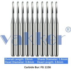 Vakker 10PC Dental Tungsten Friction Grip Carbide Burs High Speed FG Long Shank