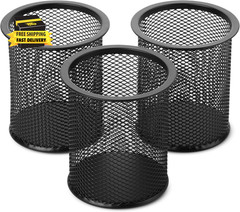 – Mesh Pen Holder, 3Pcs, Pen Holder, Pencil Cup Holder | Black Pen Holder, Pen C
