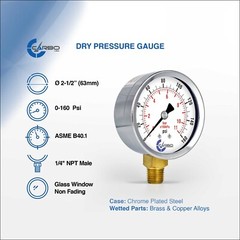 2-1/2″ Pressure Gauge – Chrome Plated Steel Case, 1/4″NPT, Lower Mnt. 160 PSI