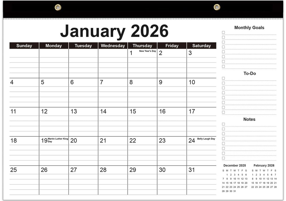 Desk Calendar 2026-12 Months from January 2026 to 17″ x 12″, Black