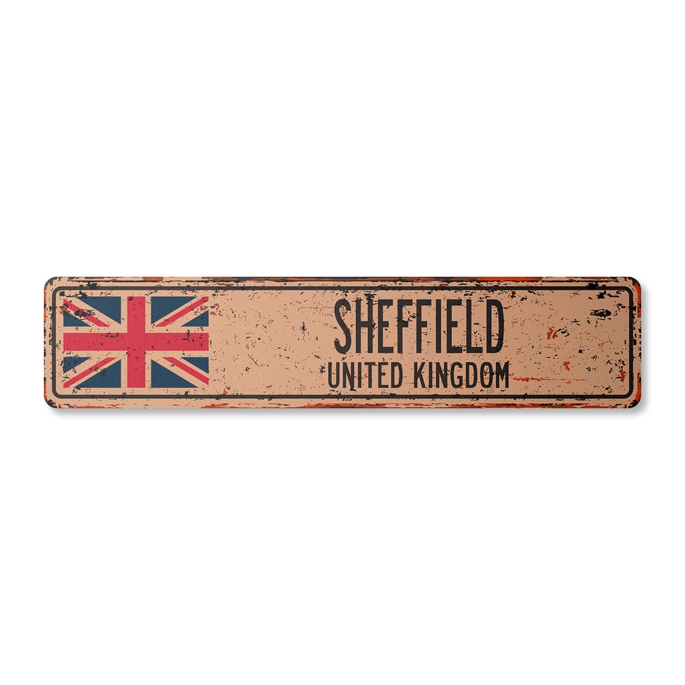 SHEFFIELD UNITED KINGDOM Vintage Street Sign British Britons Brits flag city