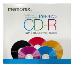 30 Memorex Cool Colors 52X CD-R 80min 700MB /w Slim CD Jewel Case & 100 PS