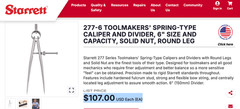 STARRETT No.277-6 Spring-Type Dividers With Round Legs- 6” Size & Capacity. USA