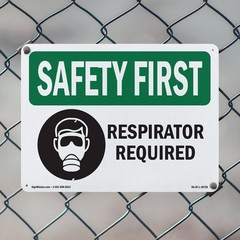 Respirator Required With Symbol OSHA SAFETY FIRST Sign Or Decal – 5 or 10 Pack