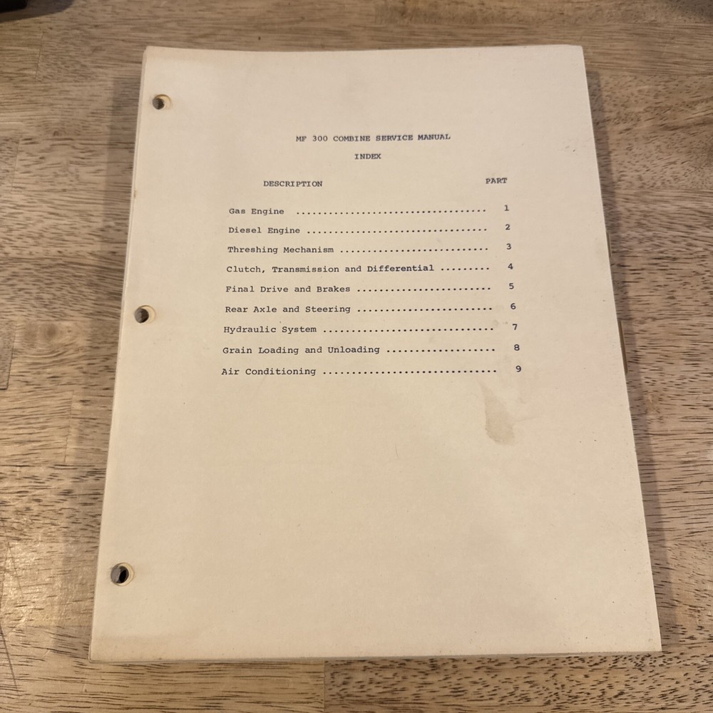 Vintage Massey Ferguson MF 300 Combine Service Manual 19966/1967