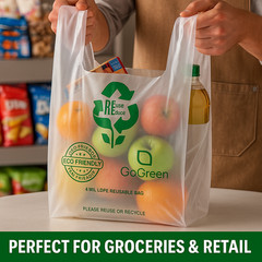 Clear Plastic T-Shirt Grocery Bags 4 Mil Heavy Duty Reusable 1/6 21×6.5×11.5
